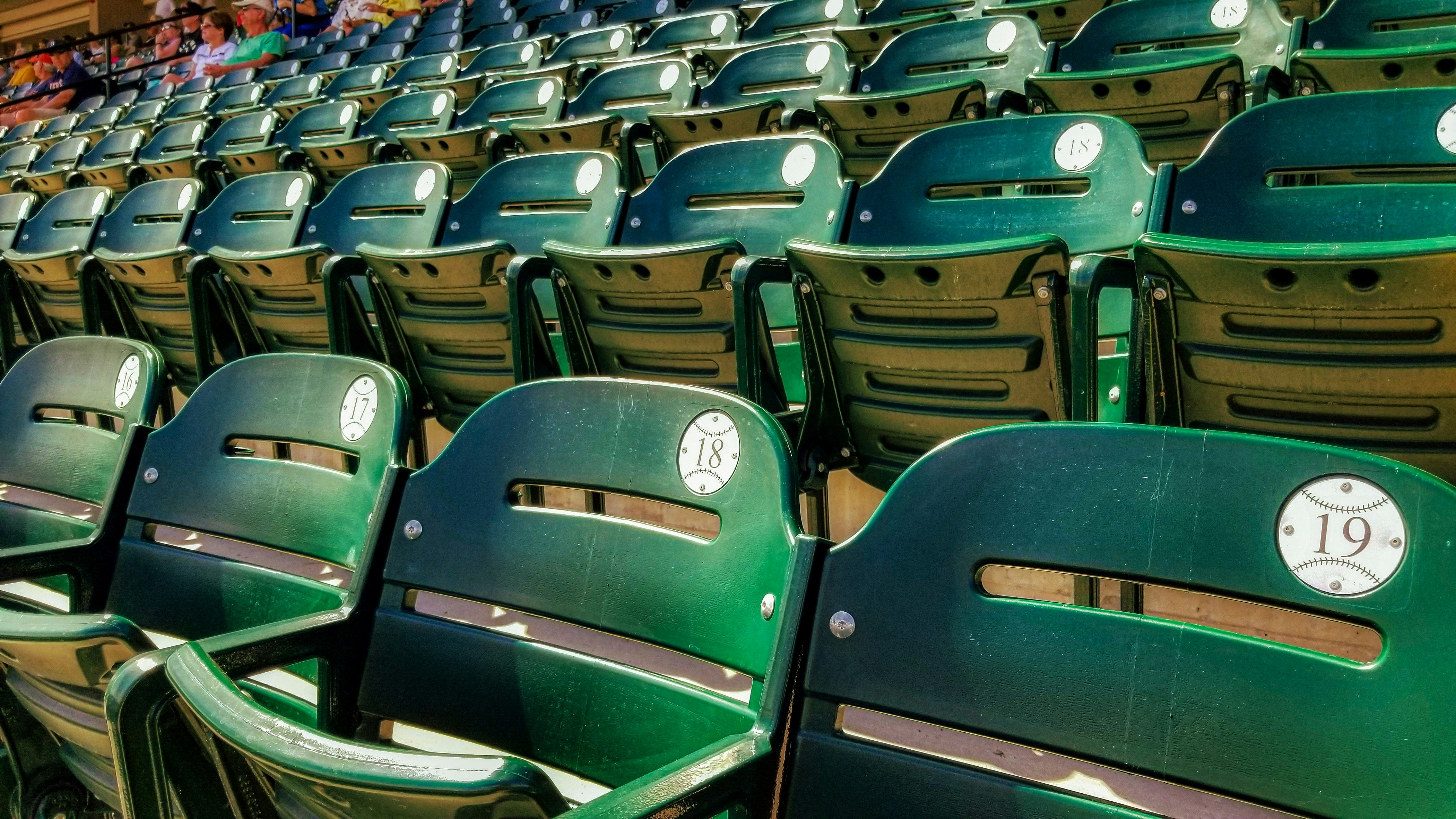 green and blue plastic chairs